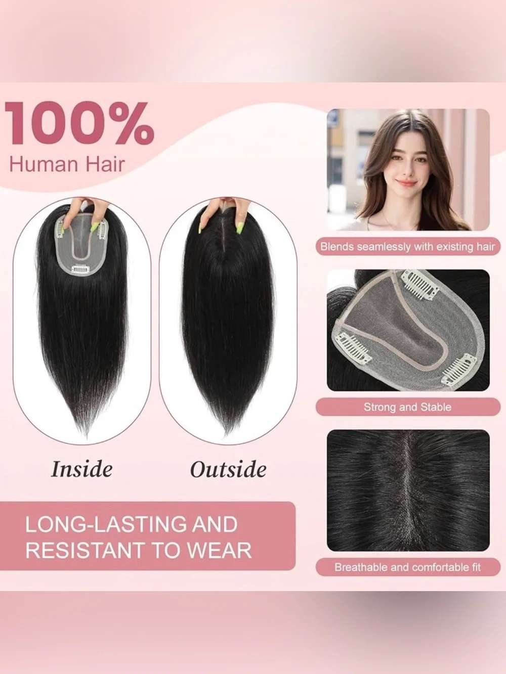 Natural Black Women's Human Hair Topper Center Part #032 - Picture 4 of 15